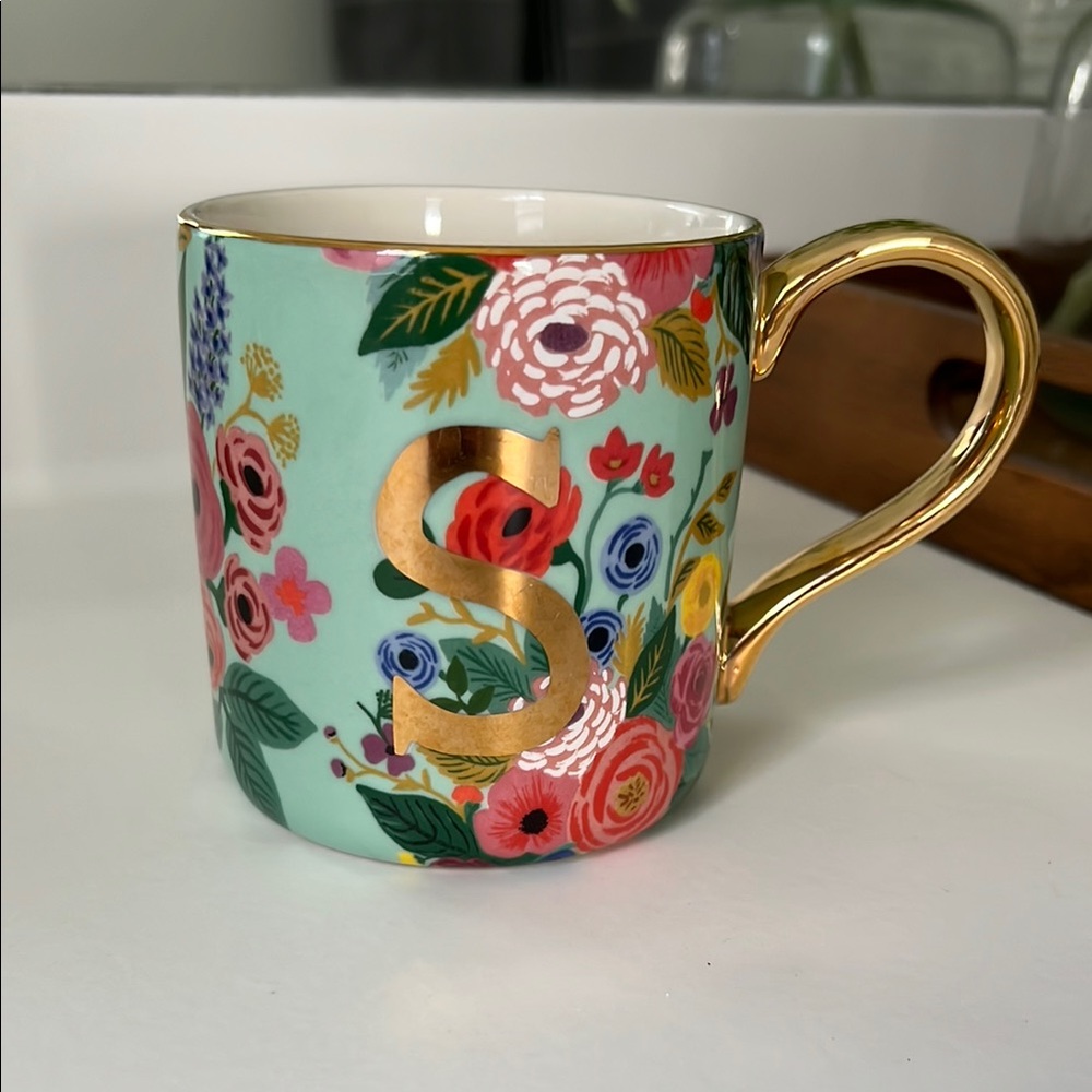 Anthropologie Green and Gold Mug for Dining